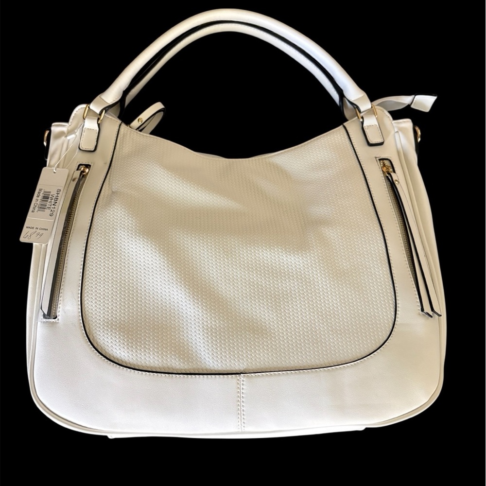 White Textured Faux Leather Shoulder Bag – NWT